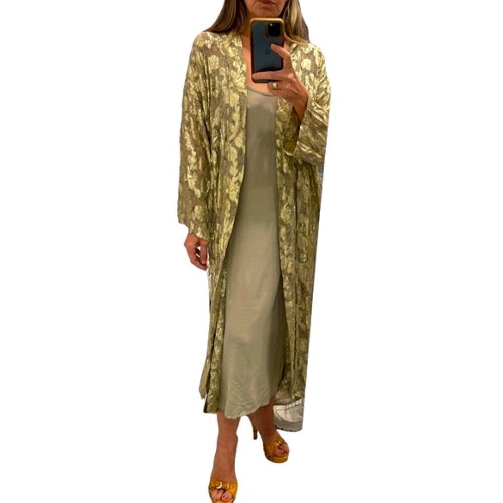 Raga Anthropologie Written in Gold Kimono Slit Maxi Dress.Size S